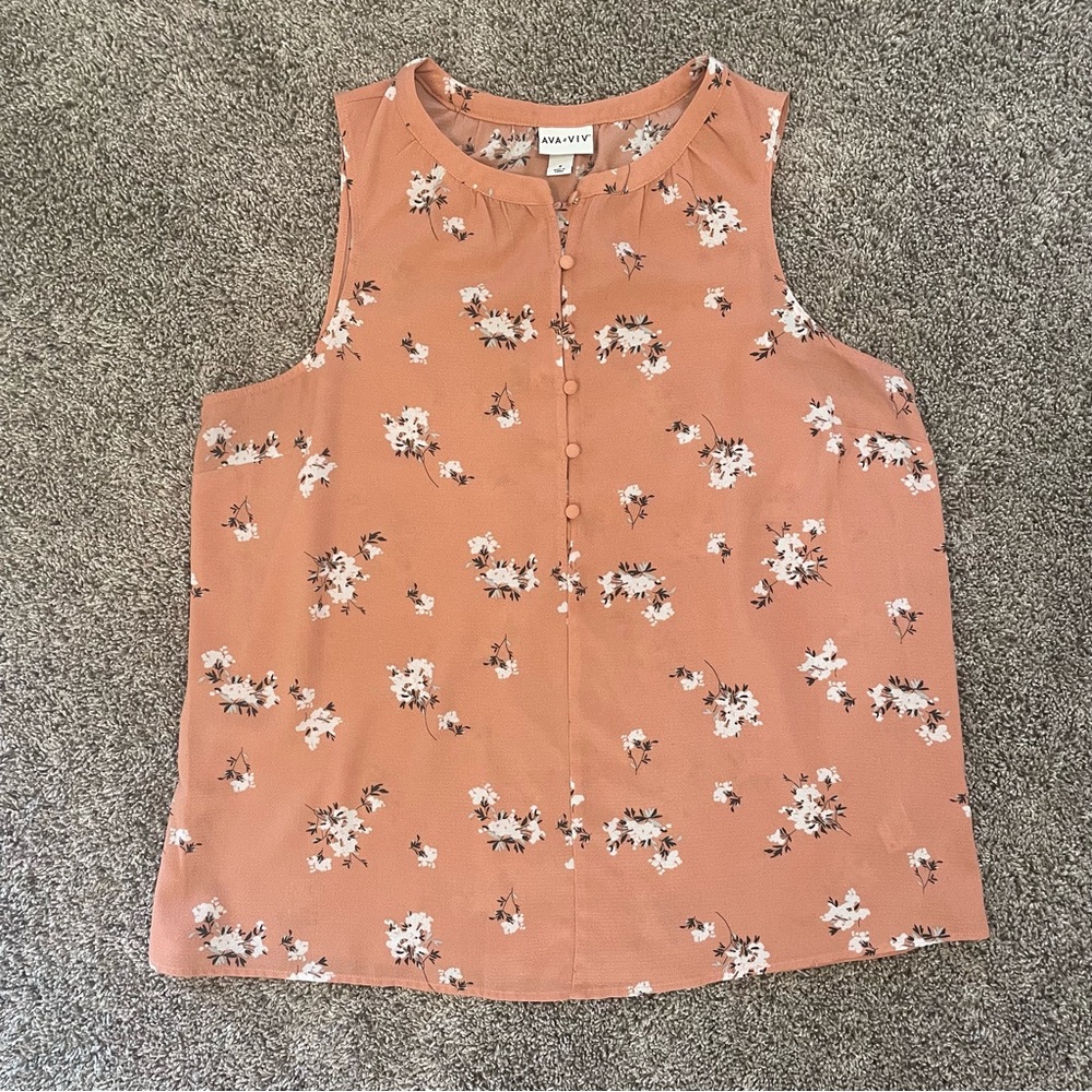 Ava & Viv Women's Floral Sleeveless Top - Salmon, Size X